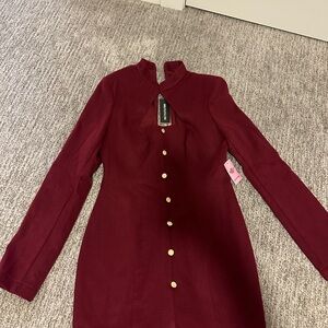 Elegant Burgundy Dress with Gold Buttons
